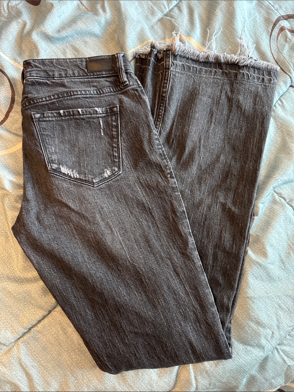 Dear John Black Wide-Leg Jeans with Frayed Hem